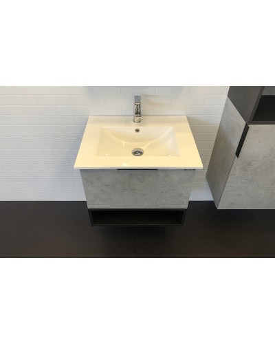 Тумба с раковиной Comforty Франкфурт 60 00-00004332 подвесная Бетон светлый Черная матовая