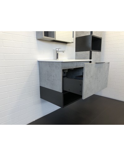 Тумба с раковиной Comforty Франкфурт 60 00-00004332 подвесная Бетон светлый Черная матовая