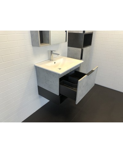 Тумба с раковиной Comforty Франкфурт 60 00-00004332 подвесная Бетон светлый Черная матовая