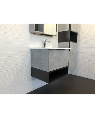 Тумба с раковиной Comforty Франкфурт 60 00-00004332 подвесная Бетон светлый Черная матовая