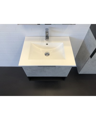 Тумба с раковиной Comforty Франкфурт 60 00-00004332 подвесная Бетон светлый Черная матовая