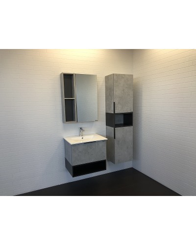Тумба с раковиной Comforty Франкфурт 60 00-00004332 подвесная Бетон светлый Черная матовая