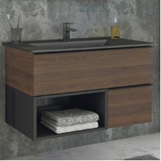 Тумба с раковиной Comforty Франкфурт 90 00-00002048 подвесная Дуб шоколадно-коричневый Черная матовая