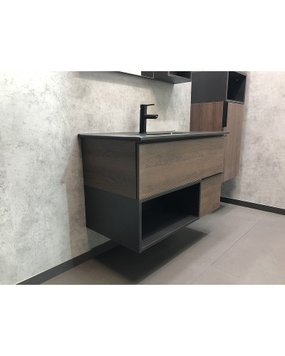 Тумба с раковиной Comforty Франкфурт 90 00-00002048 подвесная Дуб шоколадно-коричневый Черная матовая