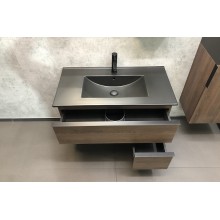 Тумба с раковиной Comforty Франкфурт 90 00-00002048 подвесная Дуб шоколадно-коричневый Черная матовая