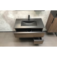 Тумба с раковиной Comforty Франкфурт 90 00-00002048 подвесная Дуб шоколадно-коричневый Черная матовая