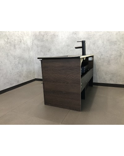 Тумба с раковиной Comforty Франкфурт 90 00-00002048 подвесная Дуб шоколадно-коричневый Черная матовая