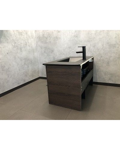 Тумба с раковиной Comforty Франкфурт 90 00-00002048 подвесная Дуб шоколадно-коричневый Черная матовая