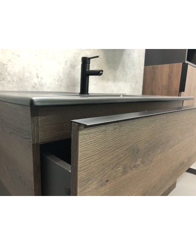 Тумба с раковиной Comforty Франкфурт 90 00-00002048 подвесная Дуб шоколадно-коричневый Черная матовая