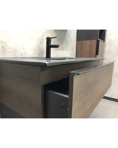 Тумба с раковиной Comforty Франкфурт 90 00-00002048 подвесная Дуб шоколадно-коричневый Черная матовая