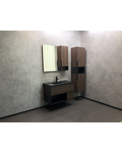 Тумба с раковиной Comforty Франкфурт 90 00-00002048 подвесная Дуб шоколадно-коричневый Черная матовая