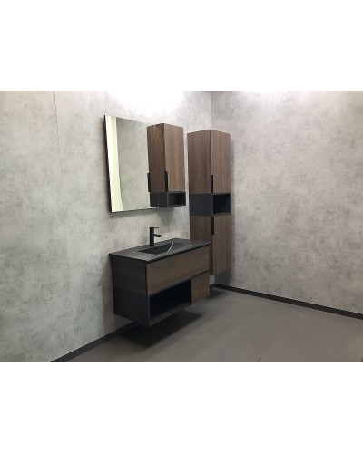 Тумба с раковиной Comforty Франкфурт 90 00-00002048 подвесная Дуб шоколадно-коричневый Черная матовая