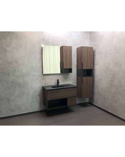 Тумба с раковиной Comforty Франкфурт 90 00-00002048 подвесная Дуб шоколадно-коричневый Черная матовая