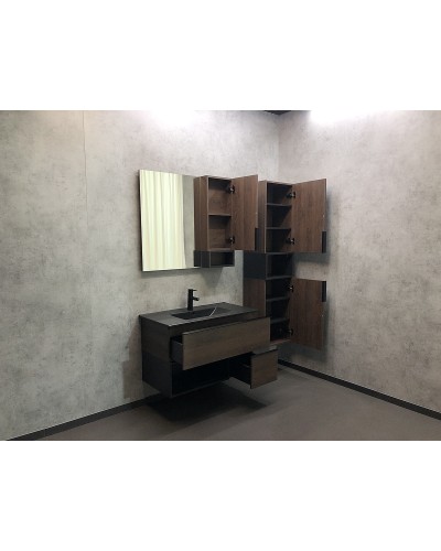 Тумба с раковиной Comforty Франкфурт 90 00-00002048 подвесная Дуб шоколадно-коричневый Черная матовая