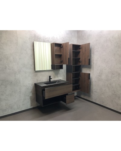 Тумба с раковиной Comforty Франкфурт 90 00-00002048 подвесная Дуб шоколадно-коричневый Черная матовая