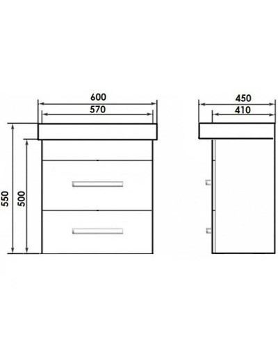 Тумба с раковиной Orange Бриз 60 Br-60TUW+Ra подвесная Дуб Белая