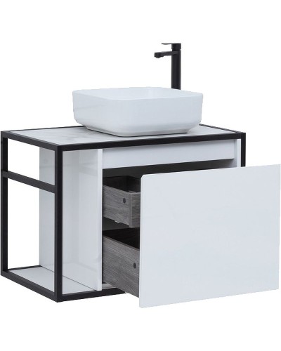 Тумба под раковину Aquanet Nova Lite Loft 75R 261649 подвесная Белый глянец