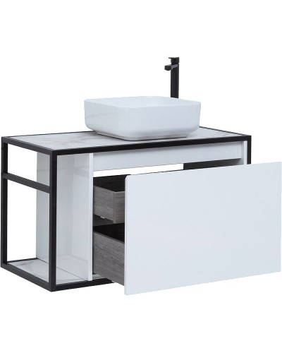 Тумба под раковину Aquanet Nova Lite Loft 90R 261651 подвесная Белый глянец