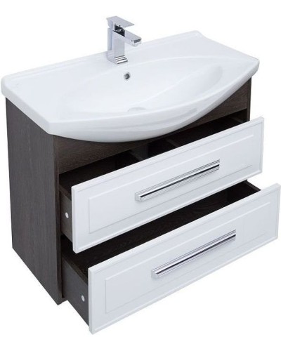 Тумба под раковину Aquanet Остин 85 200908 подвесная Белый глянец Дуб кантербери