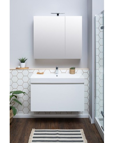 Тумба с раковиной Aquanet Йорк 100 212594 подвесная Белый глянец