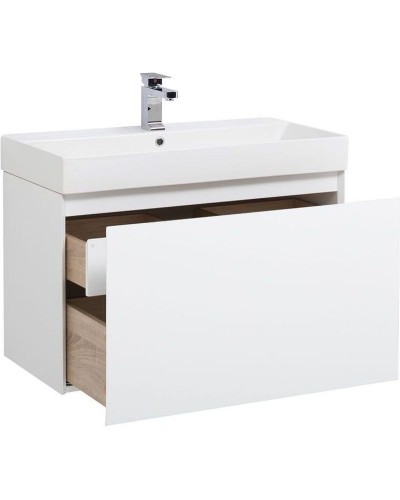 Тумба с раковиной Aquanet Йорк 85 212593 подвесная Белый глянец