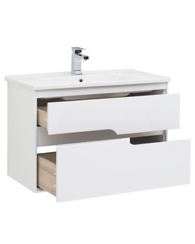 Тумба с раковиной Aquanet Модена 85 212663 подвесная Белый глянец