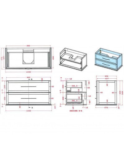 Тумба под раковину Cezares Tiffany 100 54953 подвесная Blu Petrolio