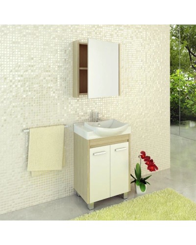 Тумба с раковиной белый глянец/сосна лоредо 60 см Comforty Киото 00003123805