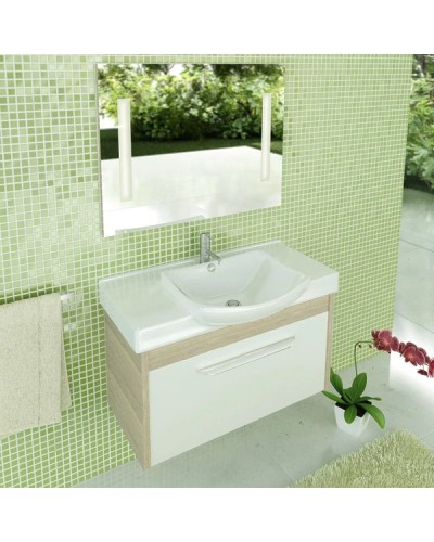 Тумба с раковиной белый глянец/сосна лоредо 90 см Comforty Киото 00003126707