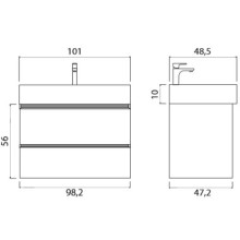 Тумба под раковину Creto Amelia 100 14-1079G подвесная Антрацит Белый матовый