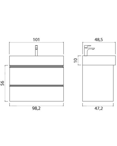 Тумба под раковину Creto Amelia 100 14-1079G подвесная Антрацит Белый матовый