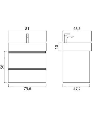 Тумба под раковину Creto Amelia 80 14-1078G подвесная Антрацит Белый матовый
