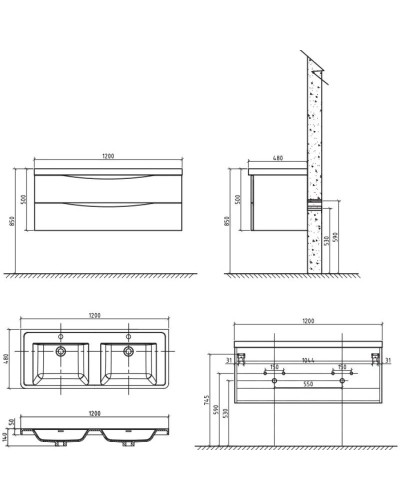 Тумба с раковиной белый глянец 120 см BelBagno Ancona-N ANCONA-N-1200-2C-SO-2-BL + EA-1200-2-LVB