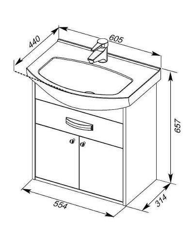 Тумба с раковиной Aquanet Грейс 60 212653 подвесная Дуб сонома Белая