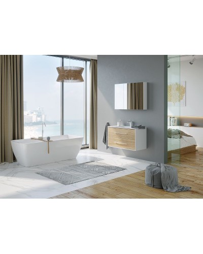 Тумба под раковину Aqwella 5 Stars Маями 100 MAI0110 подвесная Белая Дуб сонома