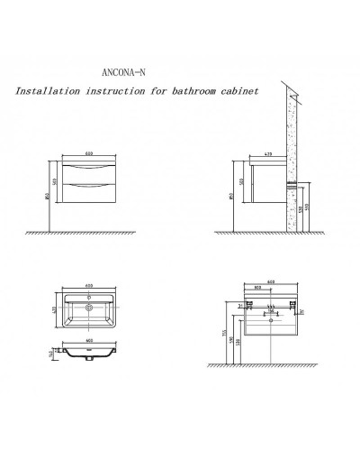 Тумба под раковину BelBagno Ancona-N 60 ANCONA-N-600-2C-SO-WO подвесная Rovere Bianco
