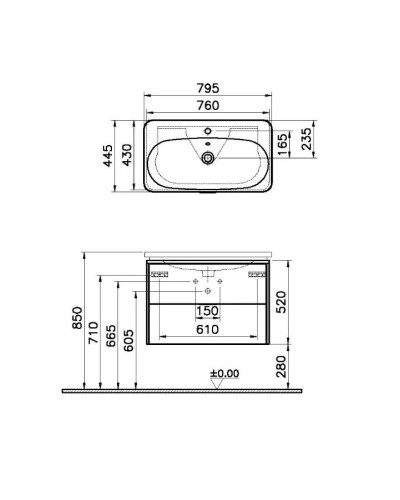 Тумба с раковиной натуральная древесина 79,5 см Vitra Nest Trendy 56147