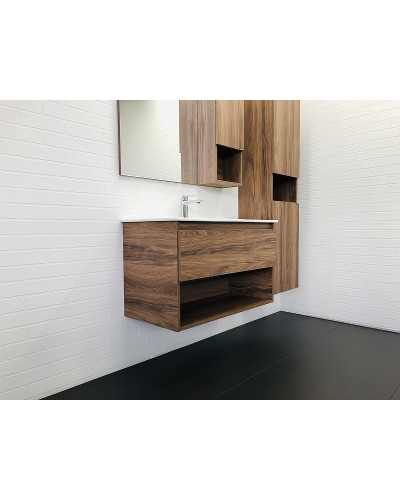 Тумба с раковиной Comforty Бордо 90 00-00006671 подвесная Дуб темно-коричневый