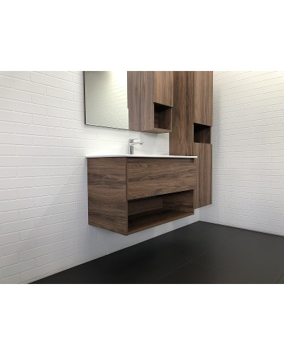 Тумба с раковиной Comforty Бордо 90 00-00006671 подвесная Дуб темно-коричневый