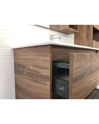 Тумба с раковиной Comforty Бордо 90 00-00006671 подвесная Дуб темно-коричневый