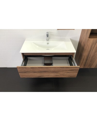 Тумба с раковиной Comforty Бордо 90 00-00006671 подвесная Дуб темно-коричневый