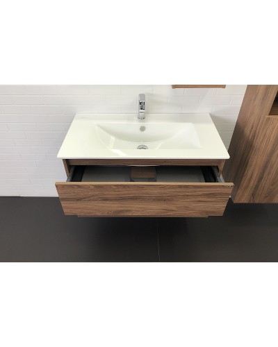 Тумба с раковиной Comforty Бордо 90 00-00006671 подвесная Дуб темно-коричневый