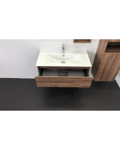Тумба с раковиной Comforty Бордо 90 00-00006671 подвесная Дуб темно-коричневый