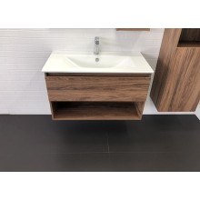 Тумба с раковиной Comforty Бордо 90 00-00006671 подвесная Дуб темно-коричневый