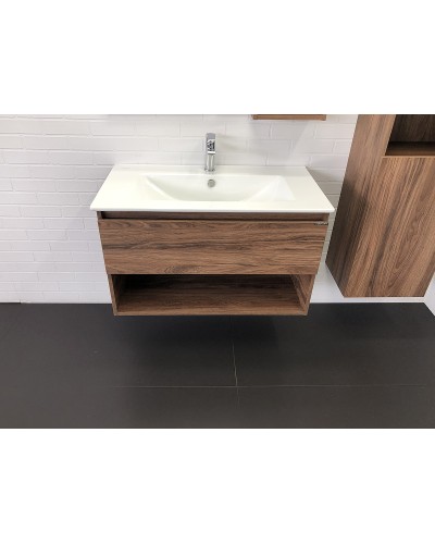 Тумба с раковиной Comforty Бордо 90 00-00006671 подвесная Дуб темно-коричневый