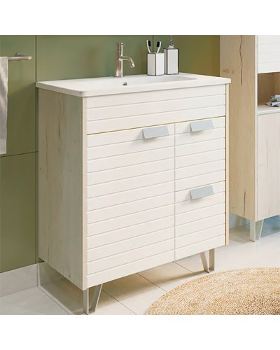 Тумба с раковиной Comforty Клеон 75Н 00-00004758 Белая Дуб дымчатый