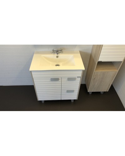 Тумба с раковиной Comforty Клеон 75Н 00-00004758 Белая Дуб дымчатый