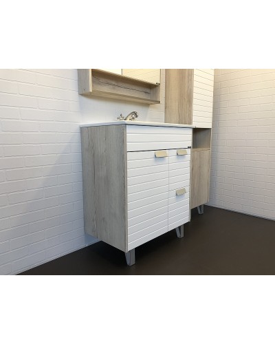 Тумба с раковиной Comforty Клеон 75Н 00-00004758 Белая Дуб дымчатый