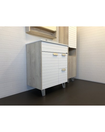 Тумба с раковиной Comforty Клеон 75Н 00-00004758 Белая Дуб дымчатый