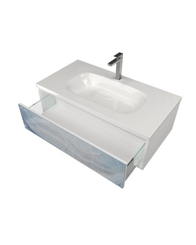 Тумба под раковину Marka One Milacco 100П У72795 подвесная Blue Marble